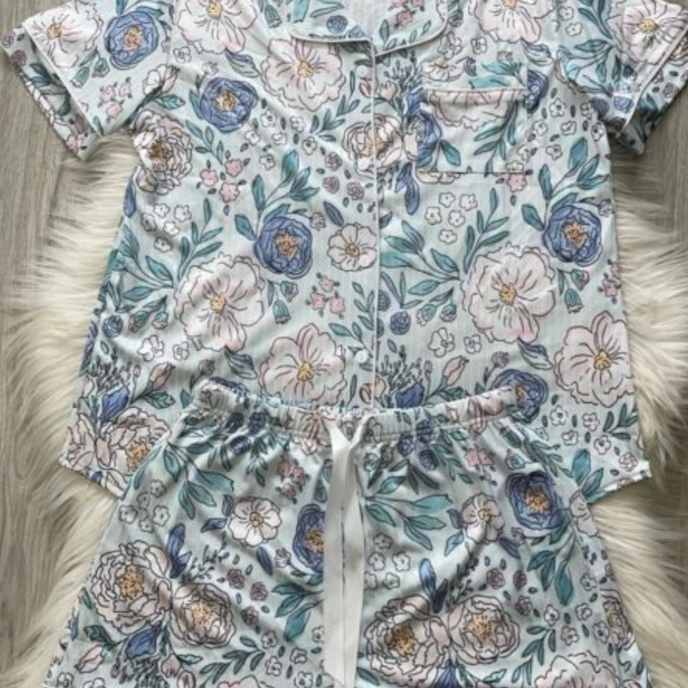 Floral Women's Pajama Set - Blue and Pink